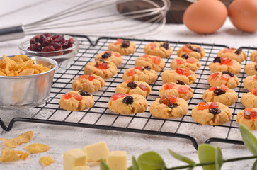 Cranberry cookies were baked with special homemade recipe which isolated on white background
