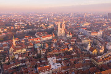 Zagreb Old Town and Cityscape with Zagreb Cathedral in Background. Croatia.