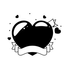 Abstract Hand Drawn Heart With Ribbon Doodle Concept Vector Design Outline Style On White Background Isolated Letter, Message, Mail, Cards, Posters