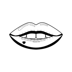 Abstract Hand Drawn Lips With Heart Doodle Concept Vector Design Outline Style On White Background Isolated Letter, Message, Mail, Cards, Posters