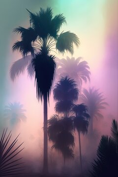 Un punk tropical avec un dégradé de couleur dans la brume aux palmiers sauvages.