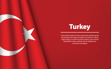 Wave flag of Turkey with copyspace background. - obrazy, fototapety, plakaty
