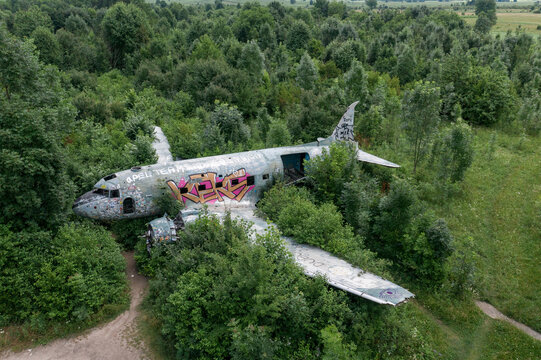 Zeljava Air Base in Croatia and Abandoned Douglas C-47 Airplane on the airbase entrance. It is on the border between Croatia and Bosnia and Herzegovina