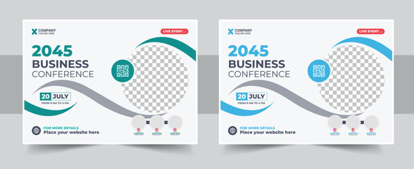 Business webinar invitation design, Webinar and business conference social media banner template, Online live webinar banner invitation, Business conference flyer, Modern banner design template