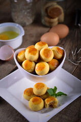 A Pineapple cookies baked for celebrating family time and tradition isolated on wooden table
