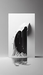 Ai generated. A big wave over a mountain. Black and white minimalist design.