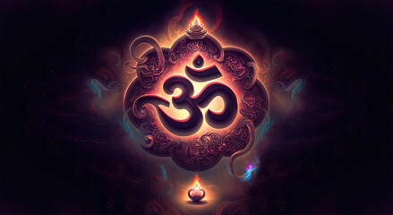 Om sign with a flame