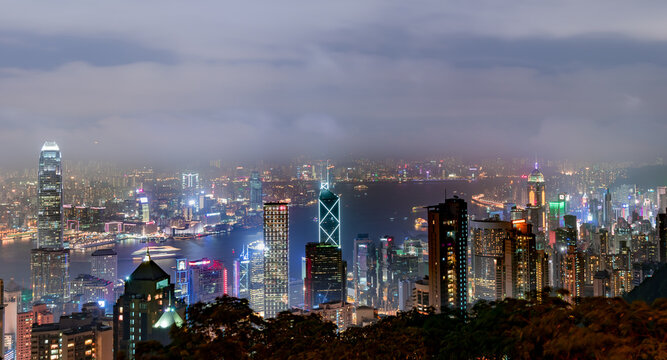 tourist attractions in the city park of hong kong, Asia business concept image, panoramic modern cityscape building in hong kong.