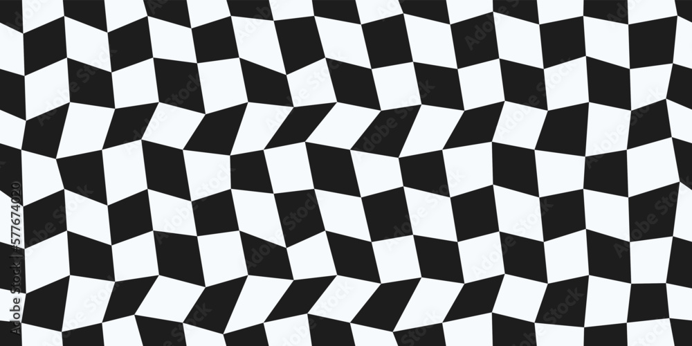 Aufkleber Curved checkerboard pattern. Seamless vector pattern with chess irregular cells. Checkered curved racing flag. For print and interior decoration, seamless surfaces.