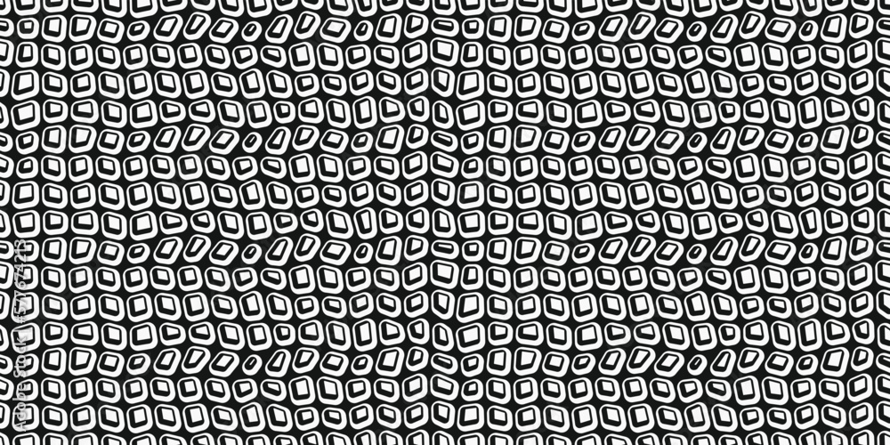 Aufkleber Black and white scales, rounded shapes are repeated on the canvas. Vector seamless pattern, for print and surface design.