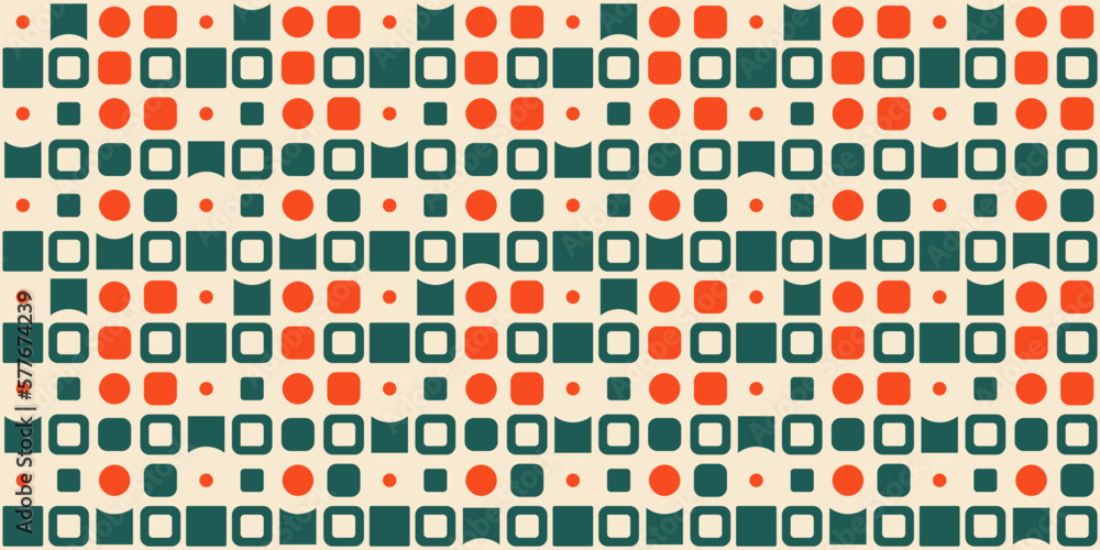Fototapete Green-orange pattern with repeating geometric shapes. Vector seamless pattern, for print and surface design.
