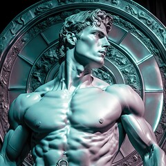 Une sculpture en marbre de personne grecque sto&iuml;que surr&eacute;aliste.