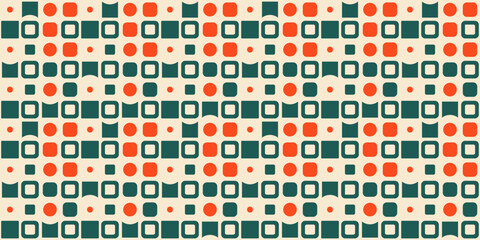 Fototapeta premium Green-orange pattern with repeating geometric shapes. Vector seamless pattern, for print and surface design.