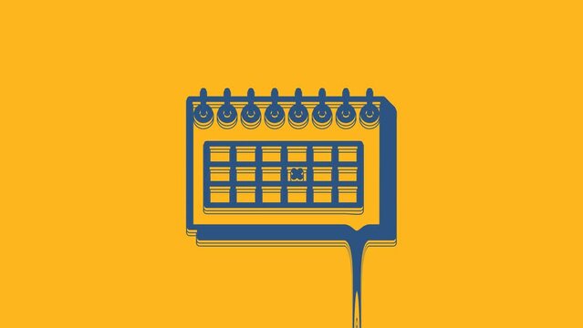 Blue Calendar icon isolated on orange background. Due date. 4K Video motion graphic animation