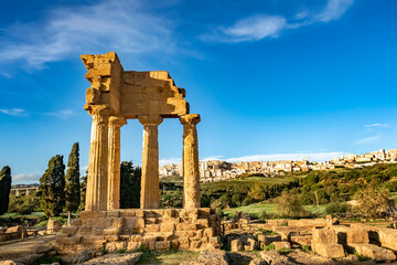 remains of the Temples of Castor and Pollux, Valley of the Temples, Agrigento, Italy.