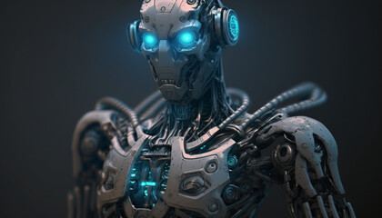 Fototapeta na wymiar a 3d model of a humanoid robot with glowing eyes - V4. Generative AI