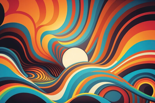Psychedelic abstract Retro vibe Background, warm color. Generative ai.