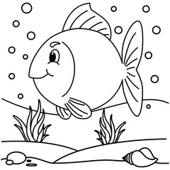 Funny fish cartoon characters vector illustration. For kids coloring book.