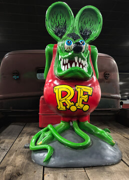DETROIT, MI/USA - February 25, 2023: Rat Fink (anti-hero to Mickey Mouse) / Ed Roth tribute, at Detroit Autorama.