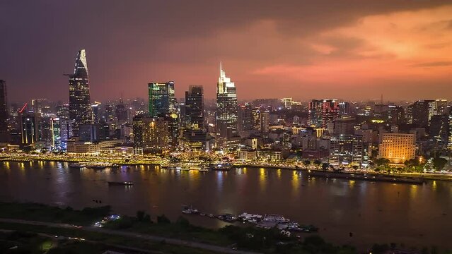 Hyper lapse Bach Dang River in Ho Chi Minh City 