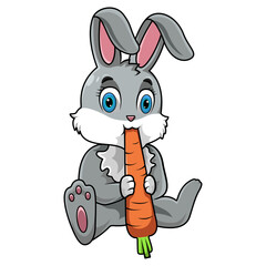 A cartoon rabbit with a carrot in his mouth