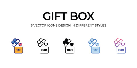 giftbox Icon Design in Five style with Editable Stroke. Line, Solid, Flat Line, Duo Tone Color, and Color Gradient Line. Suitable for Web Page, Mobile App, UI, UX and GUI design.