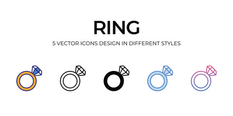 ring Icon Design in Five style with Editable Stroke. Line, Solid, Flat Line, Duo Tone Color, and Color Gradient Line. Suitable for Web Page, Mobile App, UI, UX and GUI design.