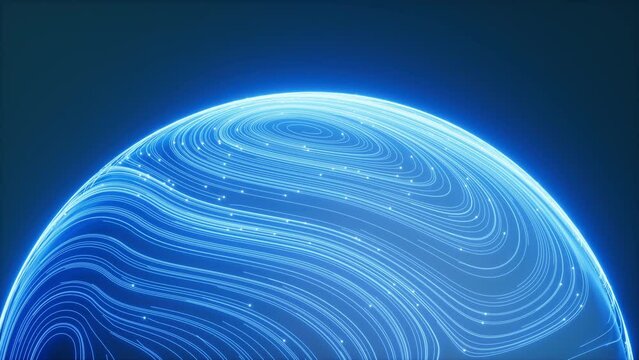 Abstract flowing lines and glowing particles video, 3d rendering.