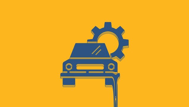 Blue Car service icon isolated on orange background. Auto mechanic service. Repair service auto mechanic. Maintenance sign. 4K Video motion graphic animation