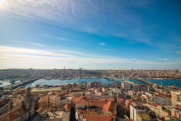 Fototapeta na wymiar Wide angle view of Istanbul from Galata Tower