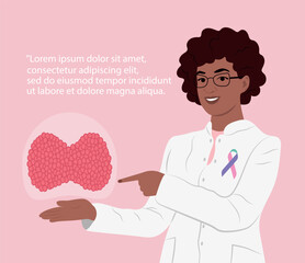 Endocrinologist and thyroid gland. Thyroid information tape. World Thyroid Day. January is Thyroid Awareness Month.