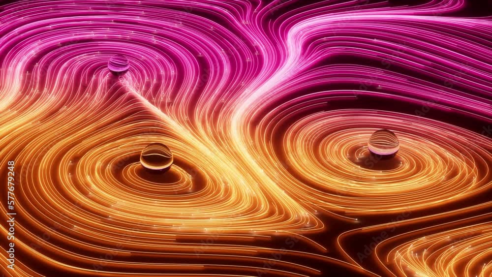 Poster flowing lines and glowing particles, neon lines video, 3d rendering.