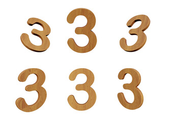 3d rendering number 3 from tree in different positions