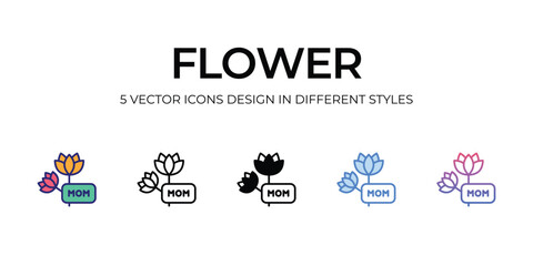flowers Icon Design in Five style with Editable Stroke. Line, Solid, Flat Line, Duo Tone Color, and Color Gradient Line. Suitable for Web Page, Mobile App, UI, UX and GUI design.