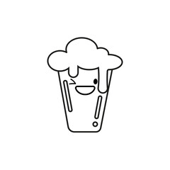 Cute beer glass  icon isolated on white background. Beer Symbol. Vector Design Illustration. Kawaii outline style.
