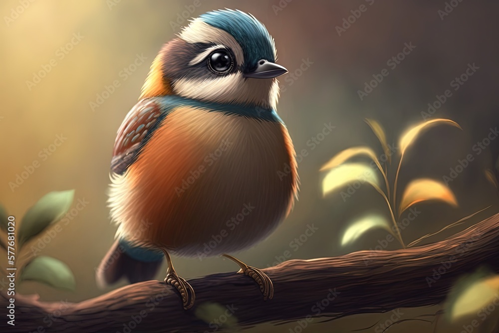 Poster image of a bird perched on a branch in close up generative ai