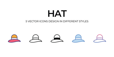 hat Icon Design in Five style with Editable Stroke. Line, Solid, Flat Line, Duo Tone Color, and Color Gradient Line. Suitable for Web Page, Mobile App, UI, UX and GUI design.