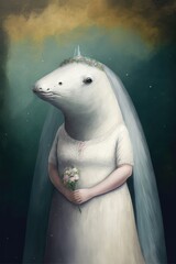 Naklejka premium Narwhal dressed up in wedding dress. Generative AI