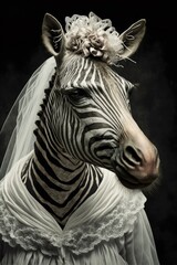  Zebra dressed up in wedding dress. Generative AI - 577681226