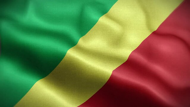 4K Textured Flag of Republic of the Congo Animation Stock Video - Congolese Flag Waving in Loop - Highly Detailed Republic of the Congo Flag Stock Video