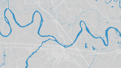 River Po map, Piacenza city, Italy. Watercourse, water flow, blue on grey background road map. Vector illustration.