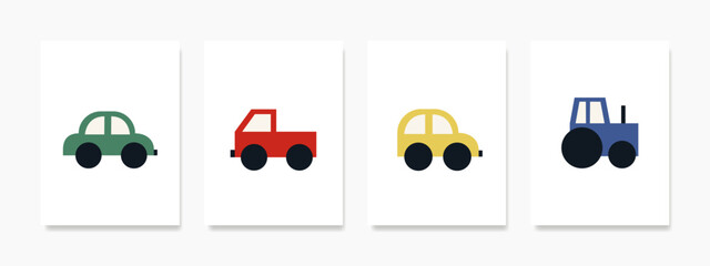 wall art featuring vehicles such as cars and trucks. This artwork adds a fresh and dynamic touch to any space and is perfect for decorating kids' rooms, banners, posters, and other decorative purposes