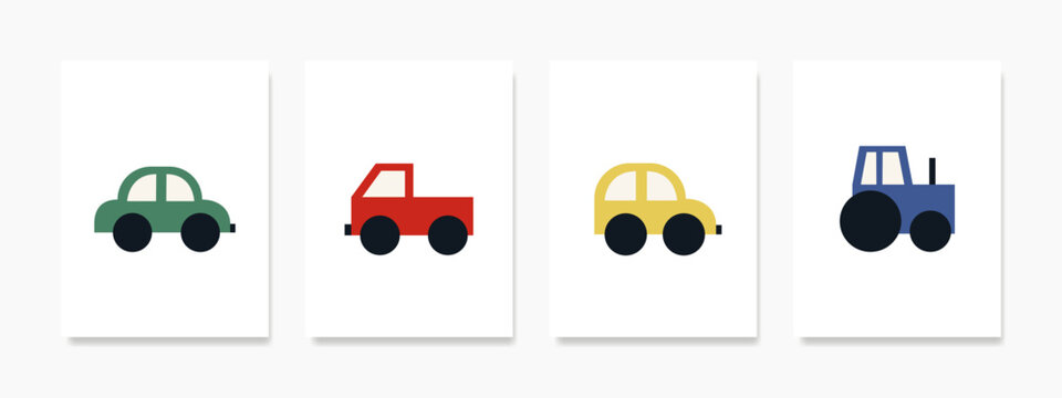 wall art featuring vehicles such as cars and trucks. This artwork adds a fresh and dynamic touch to any space and is perfect for decorating kids' rooms, banners, posters, and other decorative purposes - Powered by Adobe