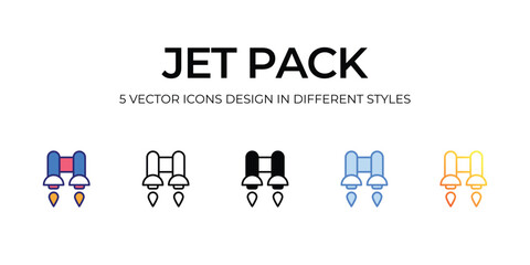 jetpack Icon Design in Five style with Editable Stroke. Line, Solid, Flat Line, Duo Tone Color, and Color Gradient Line. Suitable for Web Page, Mobile App, UI, UX and GUI design.