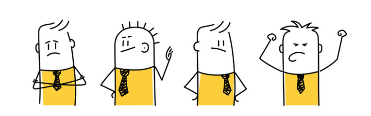 Stick figure. Set of different emotions of people.