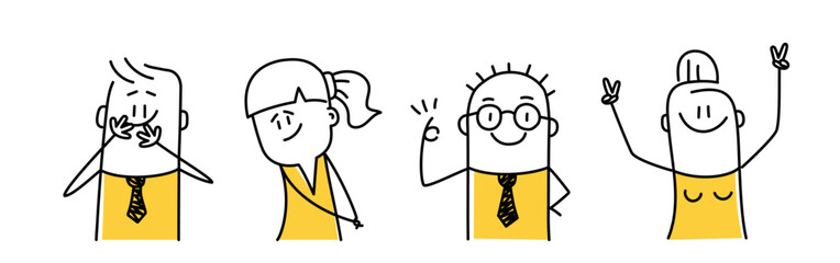 Stick figure. Set of different emotions of people.