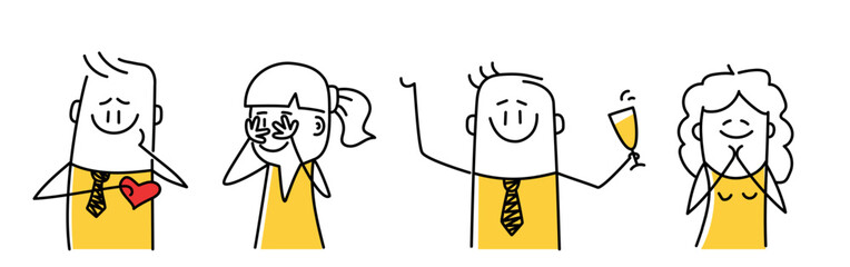 Stick figure. Set of different emotions of people.