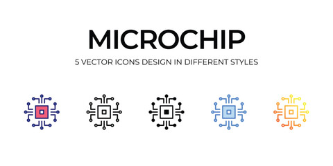 microchip Icon Design in Five style with Editable Stroke. Line, Solid, Flat Line, Duo Tone Color, and Color Gradient Line. Suitable for Web Page, Mobile App, UI, UX and GUI design.