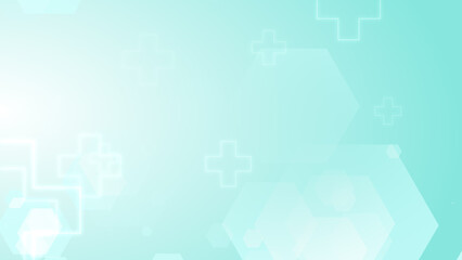 Fototapeta premium Abstract hexagon cross geometric blue green pattern medical background.