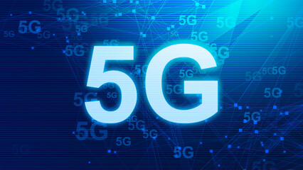 Abstract digital 5G Internet technology blue background.